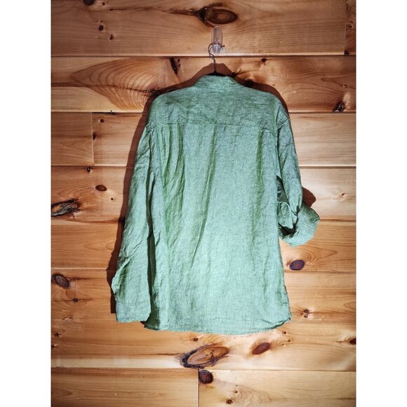 Ocean & Coast Men’s XL 100% Green Linen Button Up Shirt Rolled Long Sleeve - Picture 8 of 9